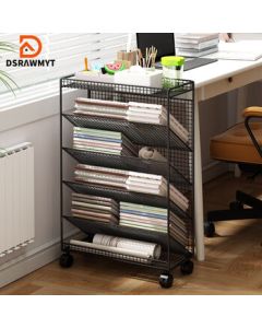 DSRAWMYT Bookshelf - Freestanding Mobile Shelf with Wheels for Desk Side, Simple Book Storage Cabinet for Study Table
