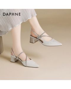 Daphne Women's Closed-Toe Sandals New Style One-Strap Chunky Heel Low-Cut Single Wedding Shoes 4025101250 Silver 38