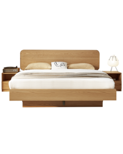 QuanU Furniture Wooden Cream Floating High-Storage Platform Bed Double Bed 1.5m Bedroom Bed