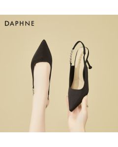 DAPHNE Rhinestone Chain Pointed-Toe High Heels Women's Stiletto Open-Toe Sandals Summer Elegant Single Shoes - Black, Size 34