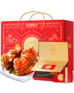 【Gift Voucher】Yangcheng Union GAP/BAP Certified Hairy Crab Gift Voucher, Premium 3000 Series, Male 5.0 oz & Female 4.0 oz, 4 Pairs (8 Crabs), Mid-Autumn Festival Gift Box with Crab Card