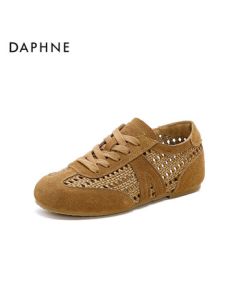 DAPHNE Women's Trainer Shoes - Hollow-Out Breathable Knitted Comfortable Versatile Height-Increasing Casual Shoes - Hollow-Out Brown - Size 37