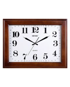 Hense Chinese Solid Wood Wall Clock, Classic Rectangle Wall-Mounted Quartz Clock HW30 Brown 60cm
