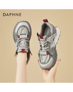 DAPHNE Platform Chunky Sneakers for Women - Fashion Casual Shoes, Travel Shoes, Flat Lifts, Versatile Sports Shoes - Gunmetal, Size 37