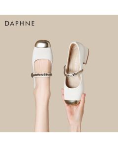 Daphne Women's Single Shoe French One-Strap Block Heel Mary Jane Shoes Versatile Women's Shoes 4024404001 Beige 36