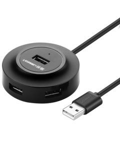 UGREEN USB 2.0 4-Port Hub Splitter, Multi-Port HUB Extension Dock for Laptop and Desktop Computers, One-to-Four Adapter with Power Port, Black 1m