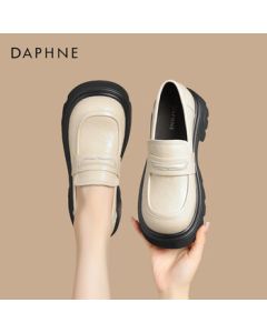 Daphne Women's Leather Versatile Platform Loafers Slip-On Flats 4024101221 Beige 35