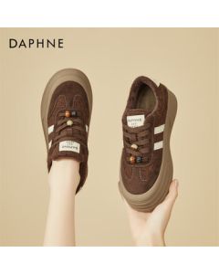 DAPHNE Women's Fur-Lined Trainer Shoes Retro Lightweight Versatile Thick-Soled Casual Sneakers - Brown, Size 39