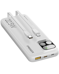Pisen [3C Certified] 10000mAh Power Bank with Built-in Cable, 22.5W Fast Charging, Portable Charger for iPhone 17 Pro Max, Xiaomi, Huawei (White)