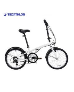 Decathlon Folding Bike T120 Adult Commuter Bicycle 6-Speed 20-Inch Lightweight Bike White-4588489