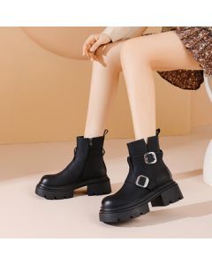Daphne Martin Boots Thick-Soled Women's Boots for Spring and Autumn, Versatile Slimming Height-Increasing Ankle Boots, Black, Size 36