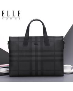 ELLE HOMME Men's Briefcase, Fashion Striped Color-Blocking Handbag, Large Capacity PVC & Leather Shoulder/Messenger Bag, 14-Inch Laptop Bag EA188211211 Black/Gray
