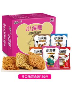Uni-President Little Raccoon Crispy Noodles [30 Packs*Multi-Flavor Mixed Box] Instant Noodles Snack Midnight Meal