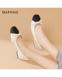 Daphne Women's Low-Cut Shoes 2025 Spring Fashion Mary Jane Pumps Fairy Low Heel Shoes - Beige Black, Size 36
