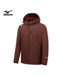 Mizuno Men's Outdoor Cotton Jacket with Hood, Long Sleeve Versatile Windproof Warm Coat - Brick Red, Size L