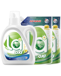 Walex la Oxygen Laundry Detergent Lemon Scent 6-Pound Combo (1L Bottle + 1L Refill*2) - Kills Bacteria, Dust Mites & Musty Odors