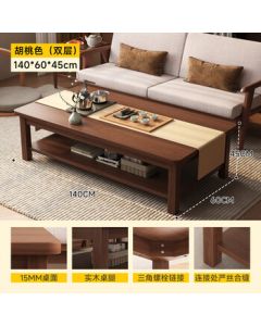 Millennium Huafu Solid Wood Leg Coffee Table, Modern Minimalist Living Room Home Office Small Space New Chinese Style Tea Table, Walnut Double Layer 140