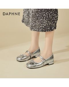 Daphne Low-Heel Soft Sole Slip-On Mary Jane Shoes for Women, Comfortable and Versatile French-Style Round-Toe Pumps, Silver, Size 37