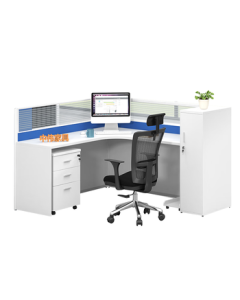 ZHONGWEI Office Desk with Partition - L-Shaped Workstation for Staff, Computer Desk with Cabinet, Single Seater Including Storage
