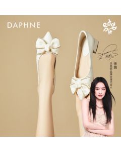 Daphne Pointed Flat Women's Shoes for Spring and Summer, Bow Knot Fairy Mary Janes with Dress, Gentle Women's Shoes, Beige, Size 36