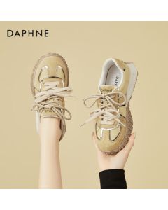 DAPHNE Platform Sneakers for Women - Fashion Retro Lightweight German Training Shoes with Soft Sole, Versatile and Comfortable Casual Women's Shoes - Yellow - Size 37