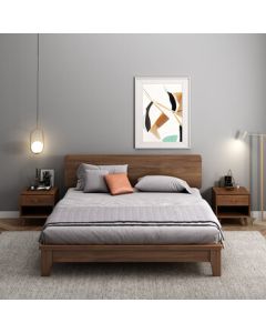 Huibing Walnut Solid Wood Bed Furniture Set + Palm Mattress + 1 Nightstand, 1.5m x 2.0m Frame Structure