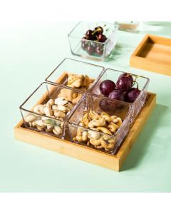 Youlaifu European Minimalist Glass Fruit Tray Square Snack Storage Box with Four Compartments and Tray for Home Use