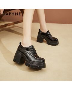 Daphne Chunky Heel Platform Lace-Up Oxford Shoes for Women - British Style Versatile Fashion High Heel Dress Shoes, Black, Single Layer, Size 37