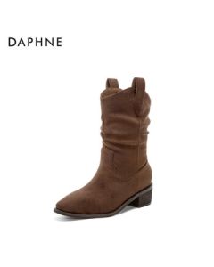 Daphne Martin Boots with Inner Heel Elevation, New High-Heel Mid-Calf Stacked Boots 4025605040, Brown, Size 40