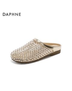 DAPHNE Women's Sandals, Openwork Hollow-Out Breathable Comfortable Fashion Versatile Slippers 4025101734, Gold, Size 36