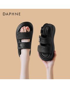 Daphne Women's Sandals New Chinese Style Platform Versatile Beach Shoes One-Strap Casual Shoes 4024303143 Black 34
