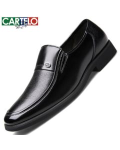 CARTELO Men's Fashion Low-Cut Business Formal Leather Shoes for Middle-Aged and Elderly Fathers (Model 1053) - Black, Size 42