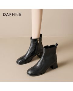 Daphne Women's Ankle Boots, New Spring/Autumn European British Style Versatile Pointed-Toe Chunky Heel Boots, Black, Size 39