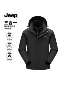 JEEP Unisex All-Terrain 3-in-1 Jacket for Outdoor Sports, Warm Mountain Climbing Coat - Black (Fleece) L