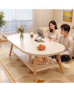 Xiaojiang Material Cream Style Coffee Table, Living Room Home Use Small Space Minimalist Tea Table, Rental Apartment Small Table, Warm White Double Layer 120*60
