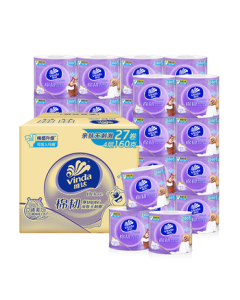 Vinda Toilet Paper, Cotton Soft Core Toilet Paper 4-Ply 160g*27 Rolls, Facial Tissue, Skin-Friendly & Non-Irritating, Thick & Durable