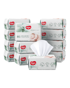Huggies Little Forest 80 Sheets x 12 Packs Baby Cotton Dry & Wet Wipes, Extra Large & Thick Plant-Based Fiber Family Pack