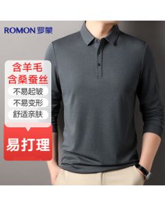 Romoni [Contains Wool + Mulberry Silk] Men's Long-Sleeve T-Shirt Polo Collar Top Casual Shirt Base Layer Men's Clothing