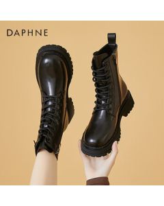 Daphne Women's Martin Boots Thick Sole New High Heel Ankle Boots British Style Leather Boots Casual Shoes Black Single Lining Size 40