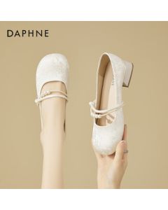 Daphne Low-Heel Gentle Mary Jane Shoes for Women - New Chinese Style Versatile Round-Toe Flats, Beige, Size 36