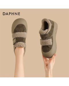 Daphne Women's Casual Shoes Warm Lined Fuzzy Sneakers Hook-and-Loop Plush Slip-On Shoes 4024607110 Khaki 35