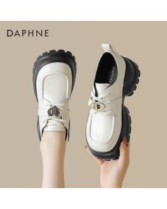 Daphne Women's Loafers with Thick Sole and Heart Buckle, British Style Leather Shoes 4023404463 Beige 40