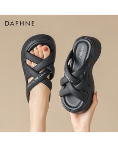 Daphne Women's Sandals Cross Strap Platform Slippers Casual Beach Shoes 4023303207 Black 37