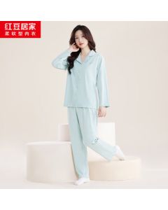Hongdou Home Women's 3A Antibacterial Skin-Friendly Long-Sleeve Loungewear Pure Cotton Pajama Set - Twilight Blue M