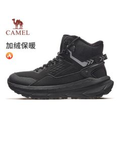 Camel (CAMEL) High-Top Fleece-Lined Casual Men's Shoes, Thick Sole Durable Sneakers K14C09Q7609 Black 40