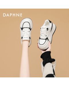 DAPHNE Daphne Thick-Soled Canvas Shoes for Women, Casual Student Sneakers, Beige/Black, Size 35