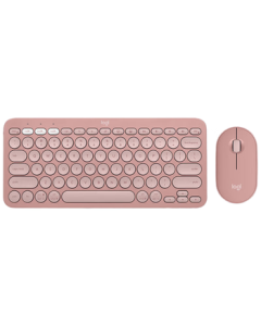 Logitech Fashion Series PEBBLE 2 COMBO Wireless Bluetooth Keyboard & Mouse Set - Ultra-Thin Office Silent Keyboard & Mouse for Mac, Multi-Device iPad, 2.4G + Cleaning Kit - Pink