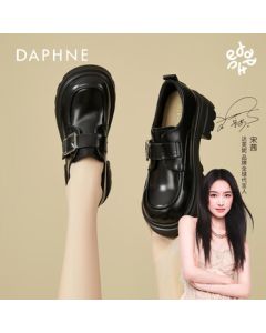 Daphne Platform Loafers Women's Flats British Style Square Buckle Petite Height-Increasing Leather Shoes Black 36