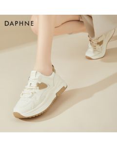 Daphne Platform Casual Sneakers for Women - Comfortable Soft-Soled Versatile White Training Shoes, Beige, Size 36