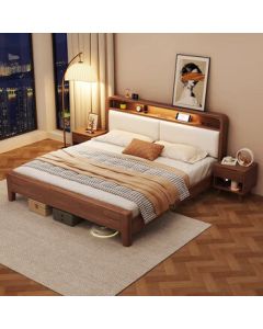 Saint Deli Solid Wood Bed Nordic Modern Minimalist Soft Upholstered Bed Single Solid Wood Bed with 1.2m Mattress